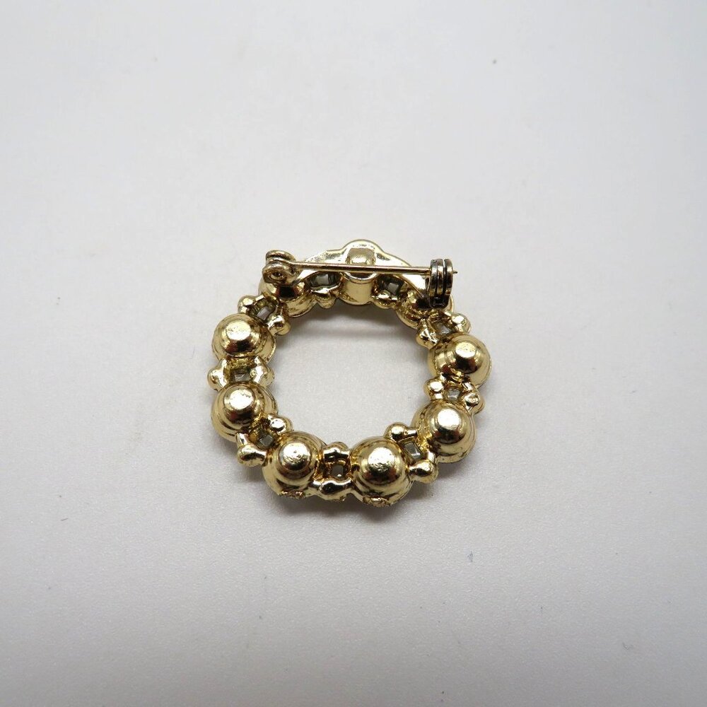 Vintage Brooch Aurora Borealis Crystal Circle Brooch Gold‎ Tone Pin - Picture 10 of 13